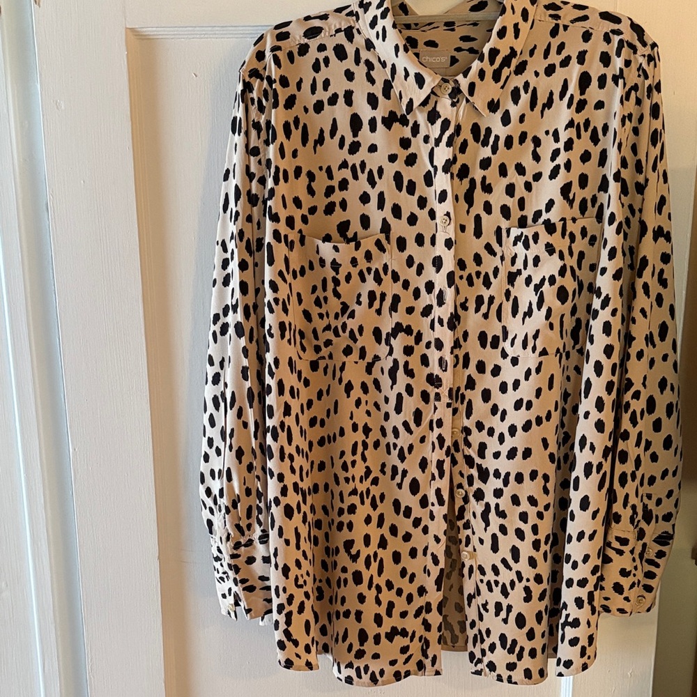 Chico's Beige and Black Animal Print Shirt